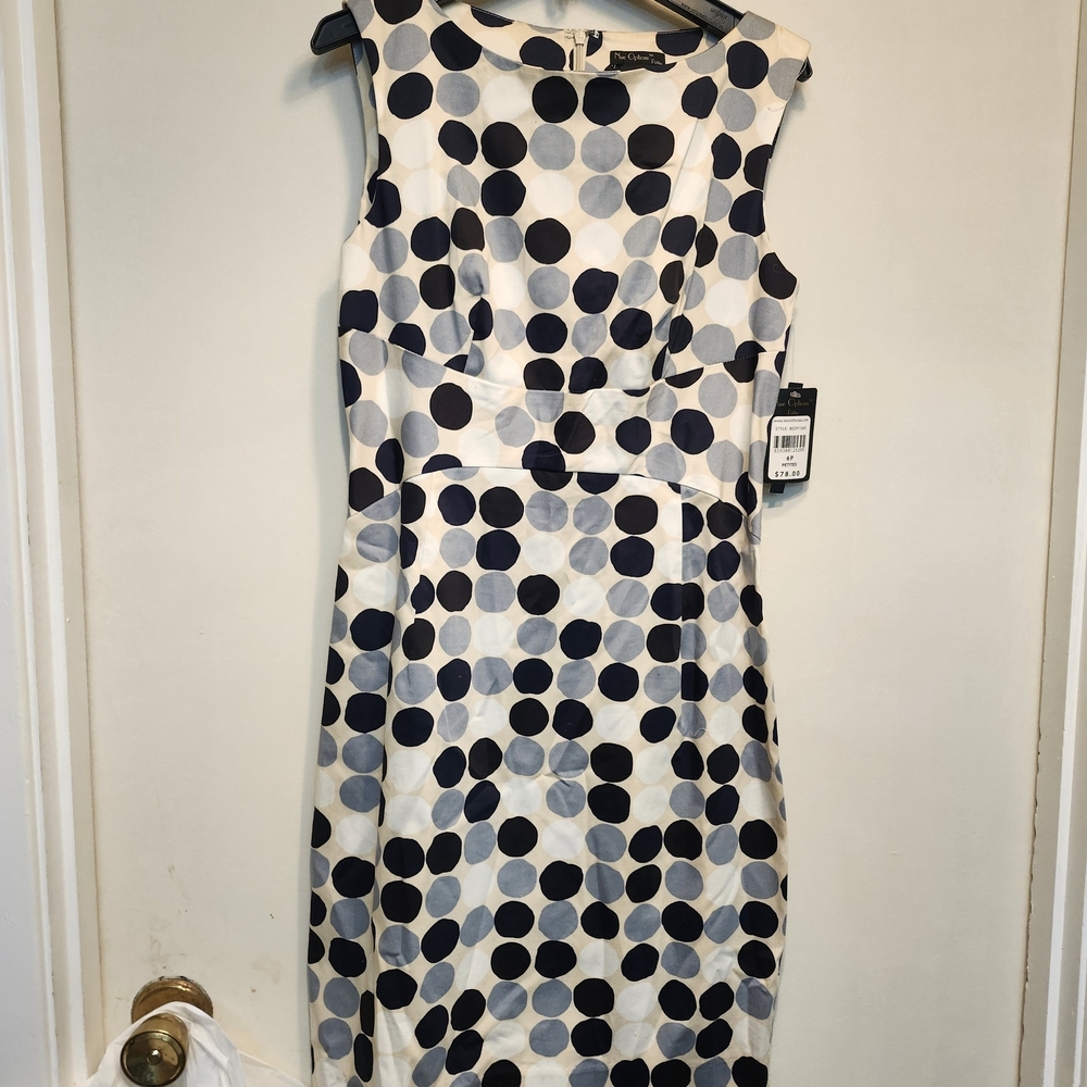 Nue Options Navy and White Polka Dot Midi Dress